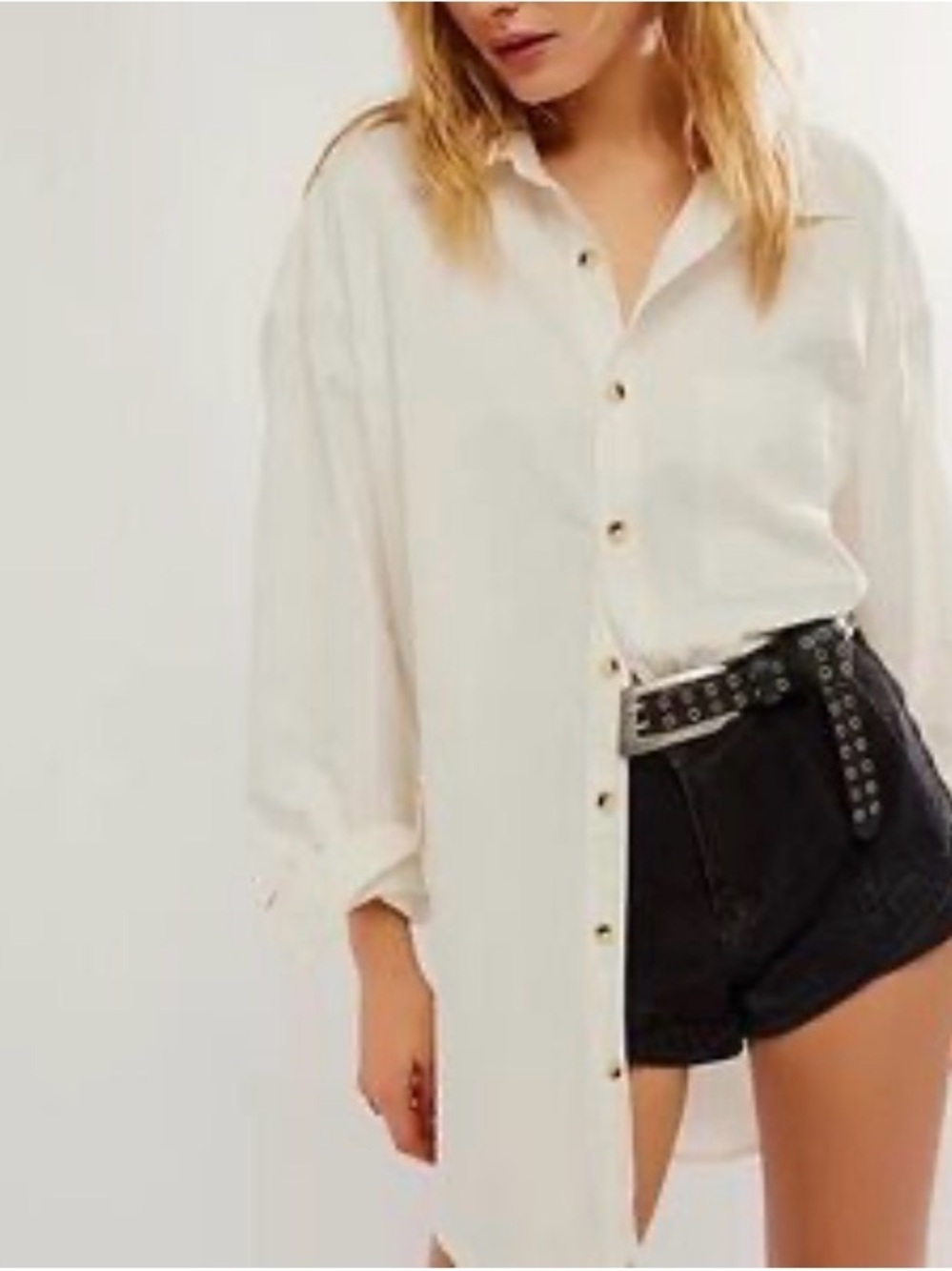 Free People Happy Hour Button-Down Oversized Shirt